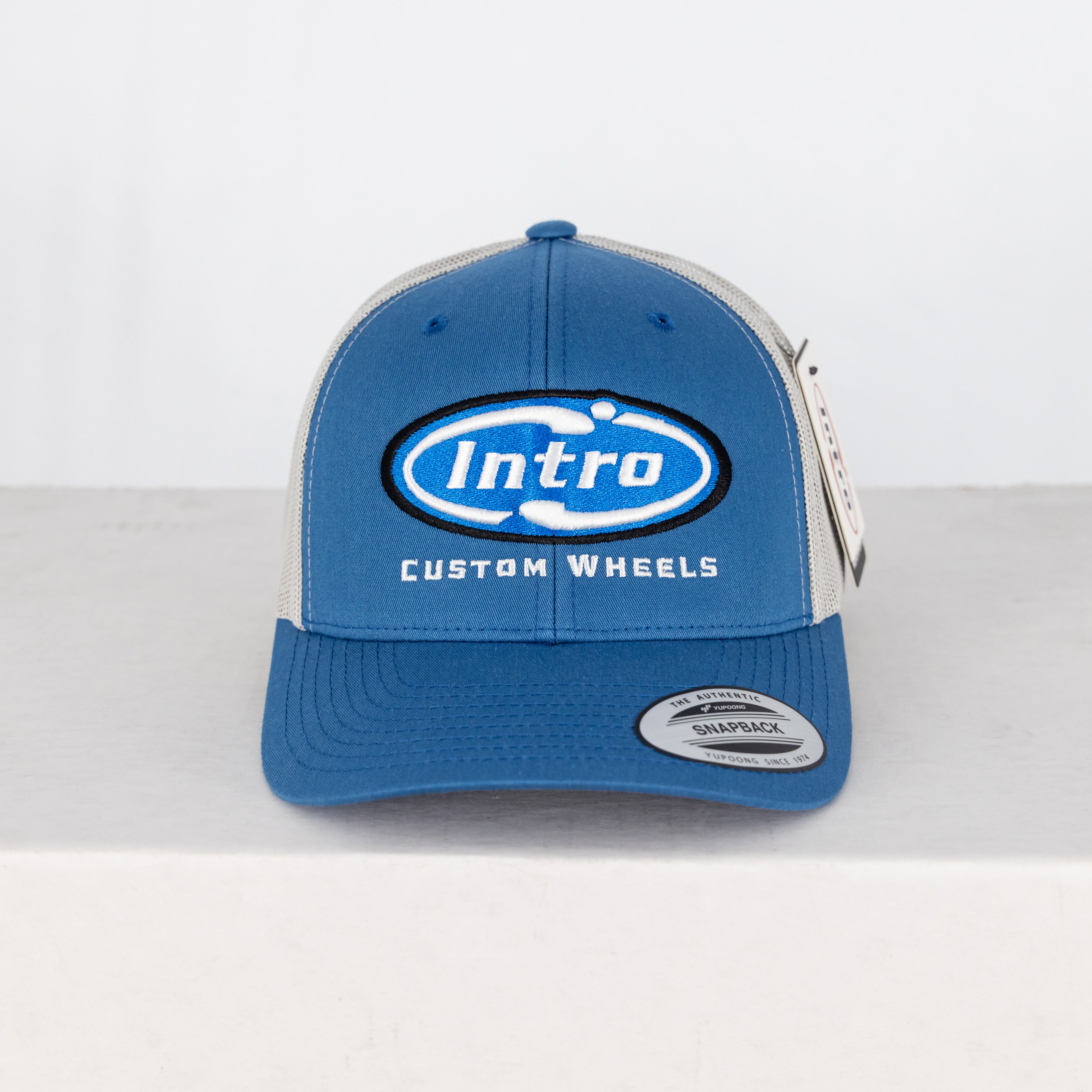 Steel Blue/Silver 5 Panel Retro YP Trucker (CURVED)