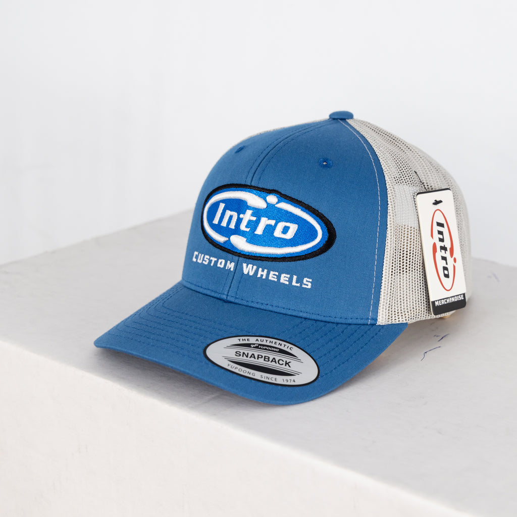 Steel Blue/Silver 5 Panel Retro YP Trucker (CURVED)