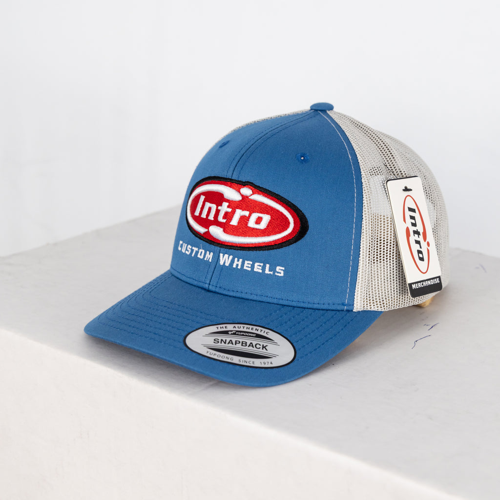 Steel Blue/Silver 5 Panel Retro YP Trucker (CURVED)