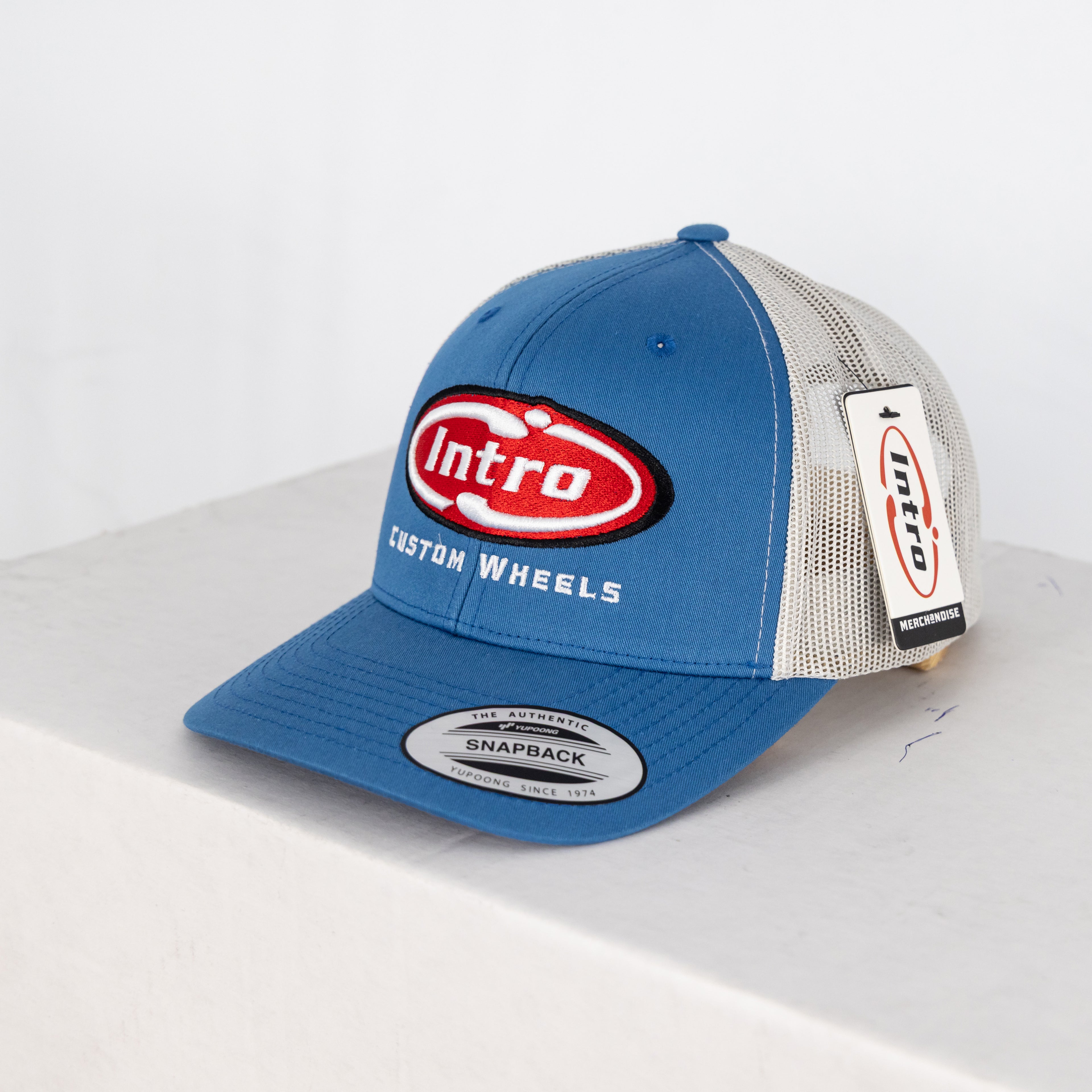 Steel Blue/Silver 5 Panel Retro YP Trucker (CURVED)